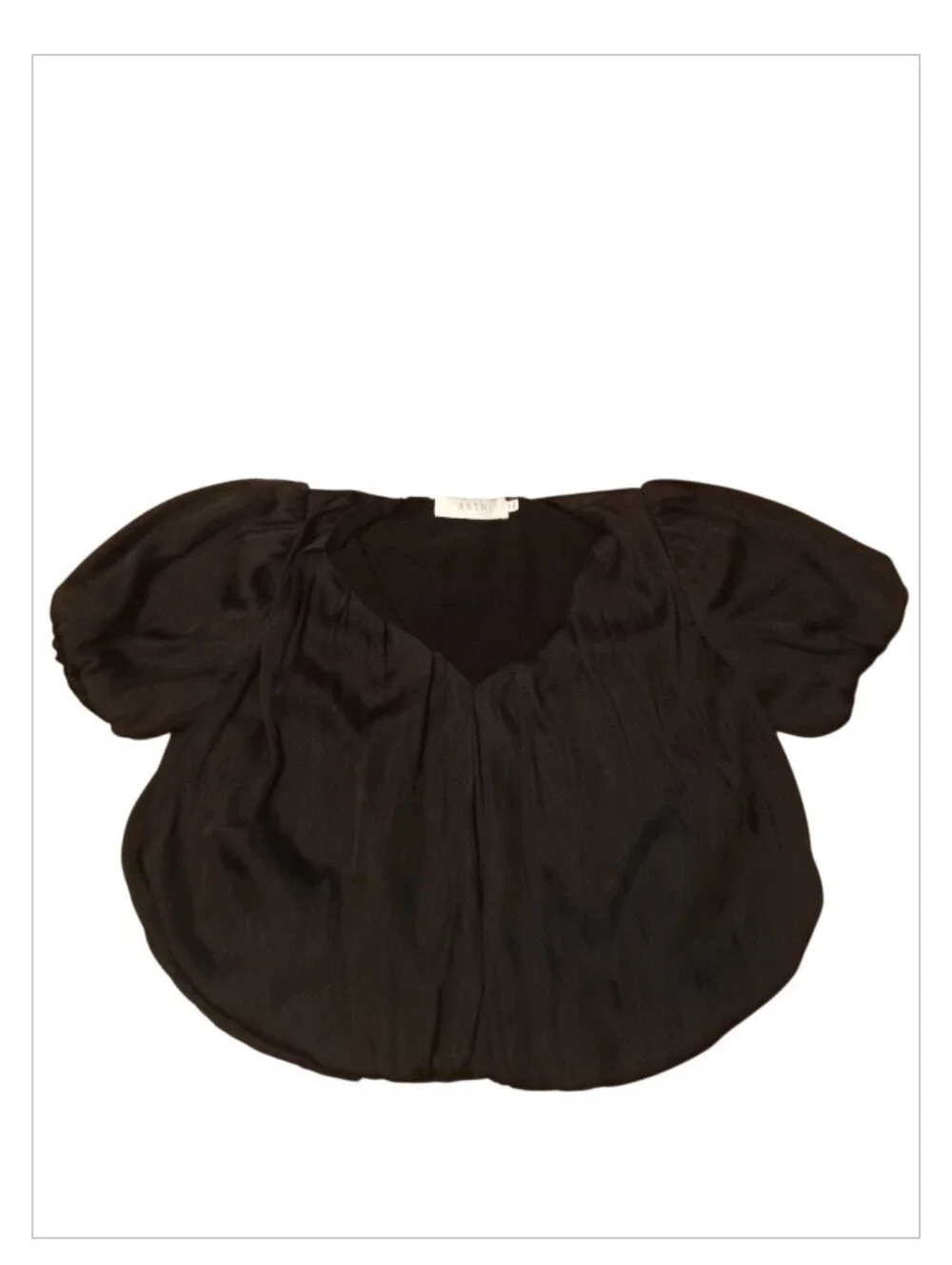 ASTR Black Puff-Sleeve V-Neck Cropped Blouse Women's Top